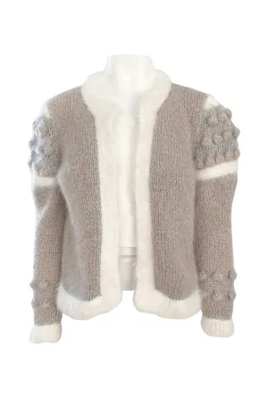 1980s Linda Rossbach Hand Made Mohair Knit Sweater w Silver Thread Detailing