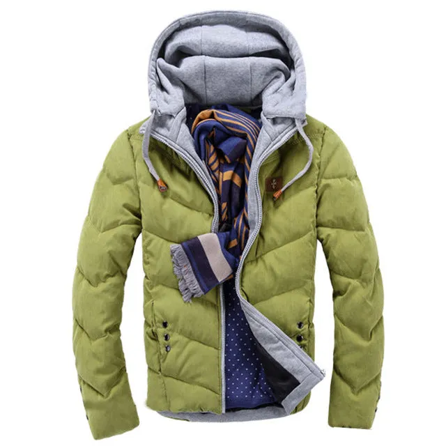 2018 Winter Fashion Casual Jacket Men Thicken Warm Candy Color Splicing Cotton Padded Puffer Coats Parkas Hooded