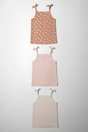 3 Pack Rib Vests Peach & Natural