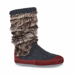 Acorn Women's Slouch Boots Slipper Charcoal Faux Fur