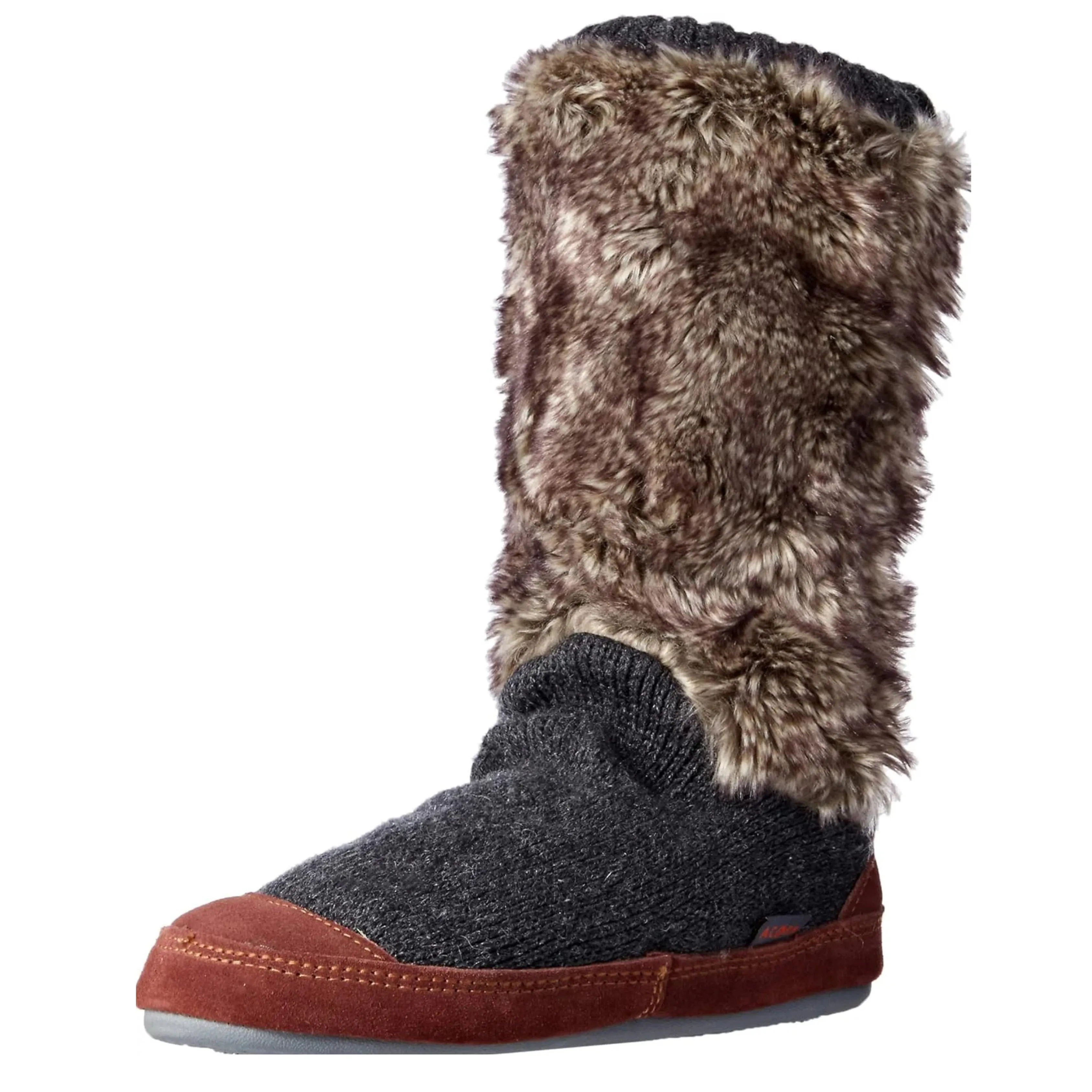 Acorn Women's Slouch Boots Slipper Charcoal Faux Fur