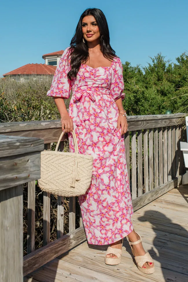 Back To Fun Pink Floral Square Neck Midi Dress FINAL SALE