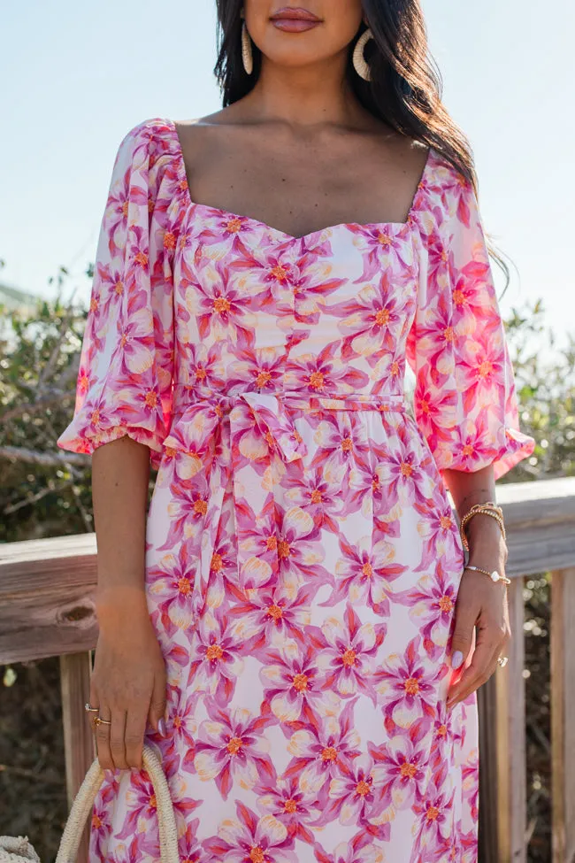 Back To Fun Pink Floral Square Neck Midi Dress FINAL SALE