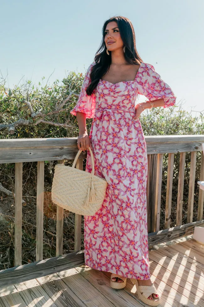 Back To Fun Pink Floral Square Neck Midi Dress FINAL SALE