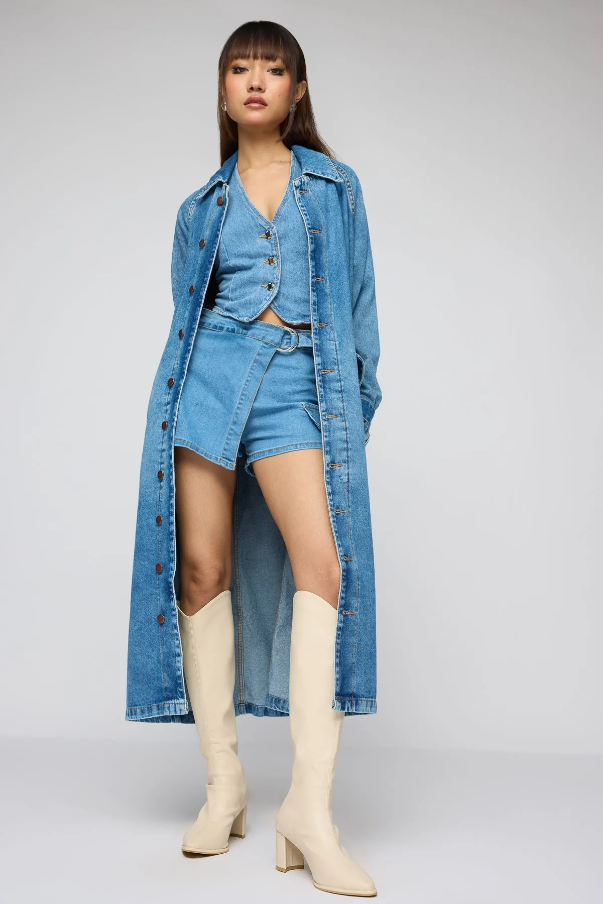 Basic Blue Denim Trenchcoat