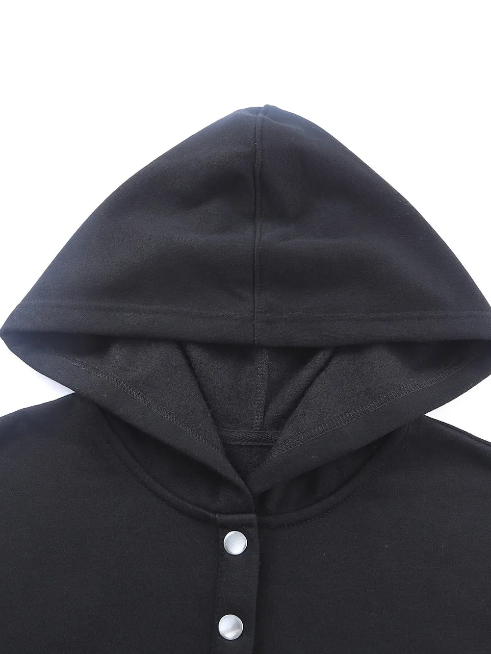 Black Batwing Snap Henley Hoodie with Kangaroo Pocket