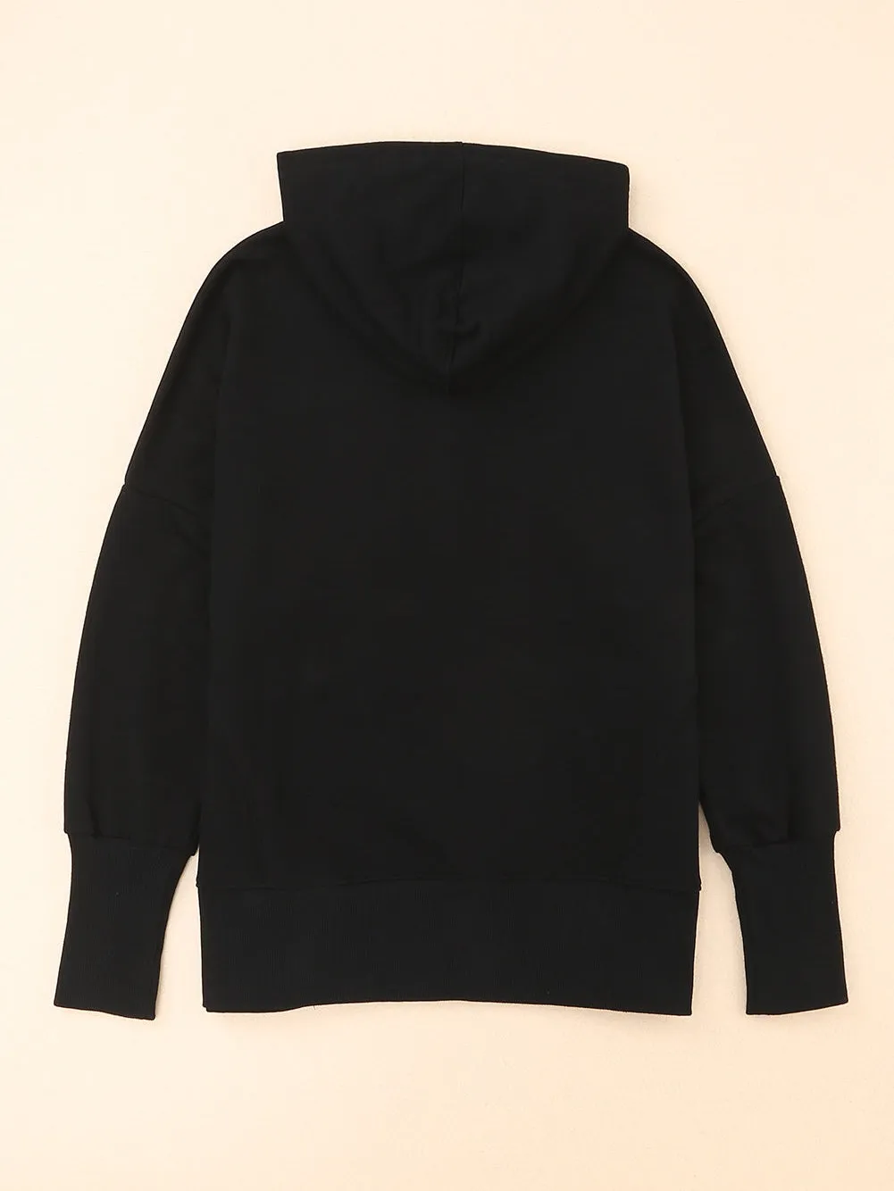 Black Batwing Snap Henley Hoodie with Kangaroo Pocket