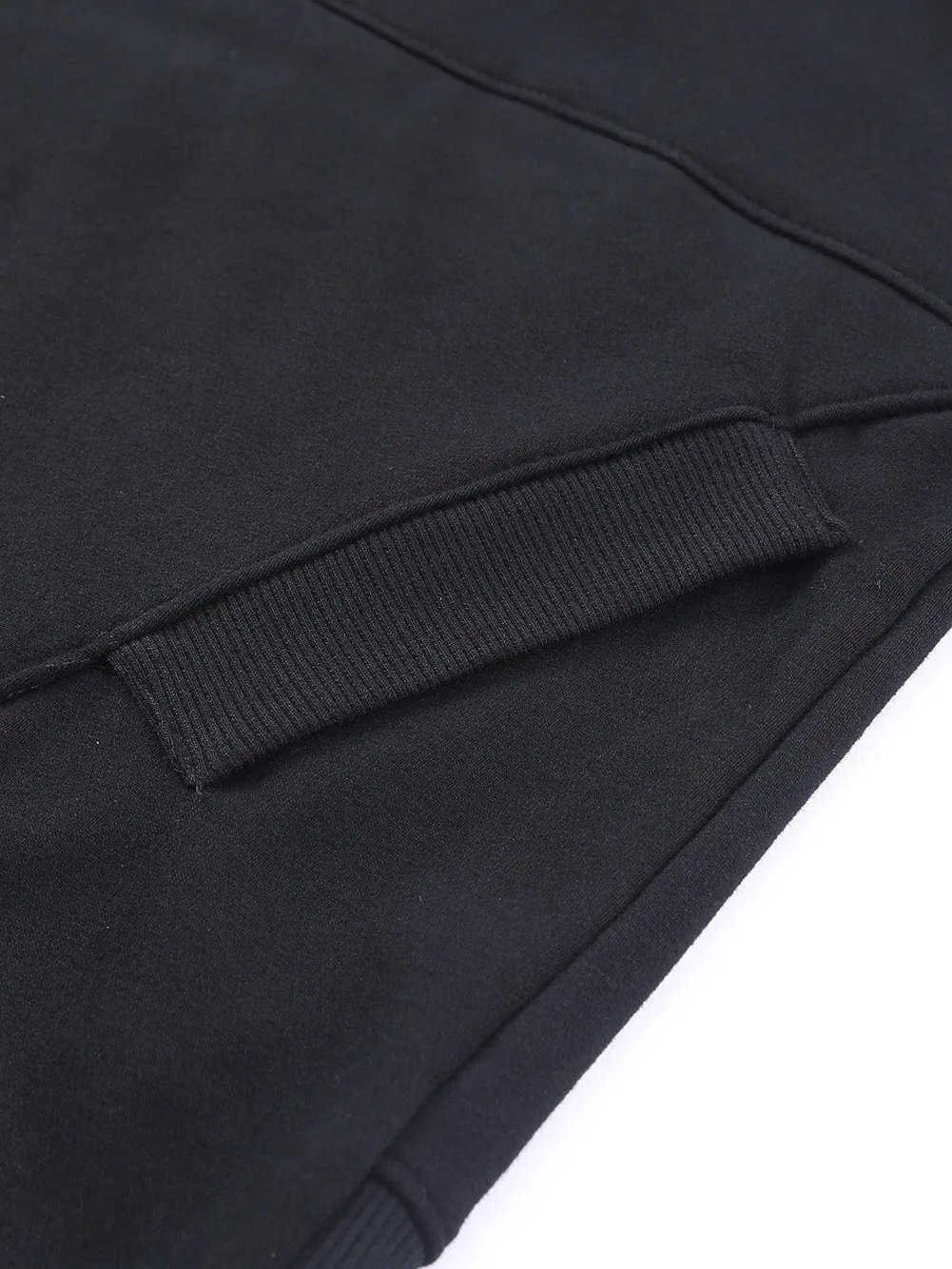 Black Batwing Snap Henley Hoodie with Kangaroo Pocket