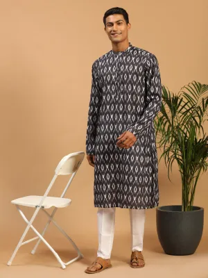 Black Ikkat Print Cotton Kurta With Pant