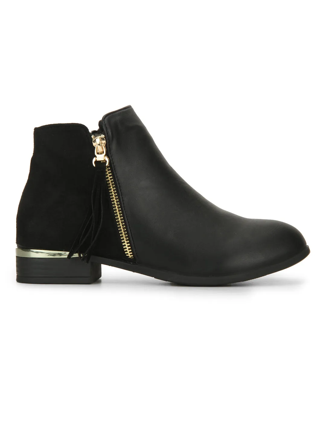 Black Pu Zipped Detail Ankle Boots