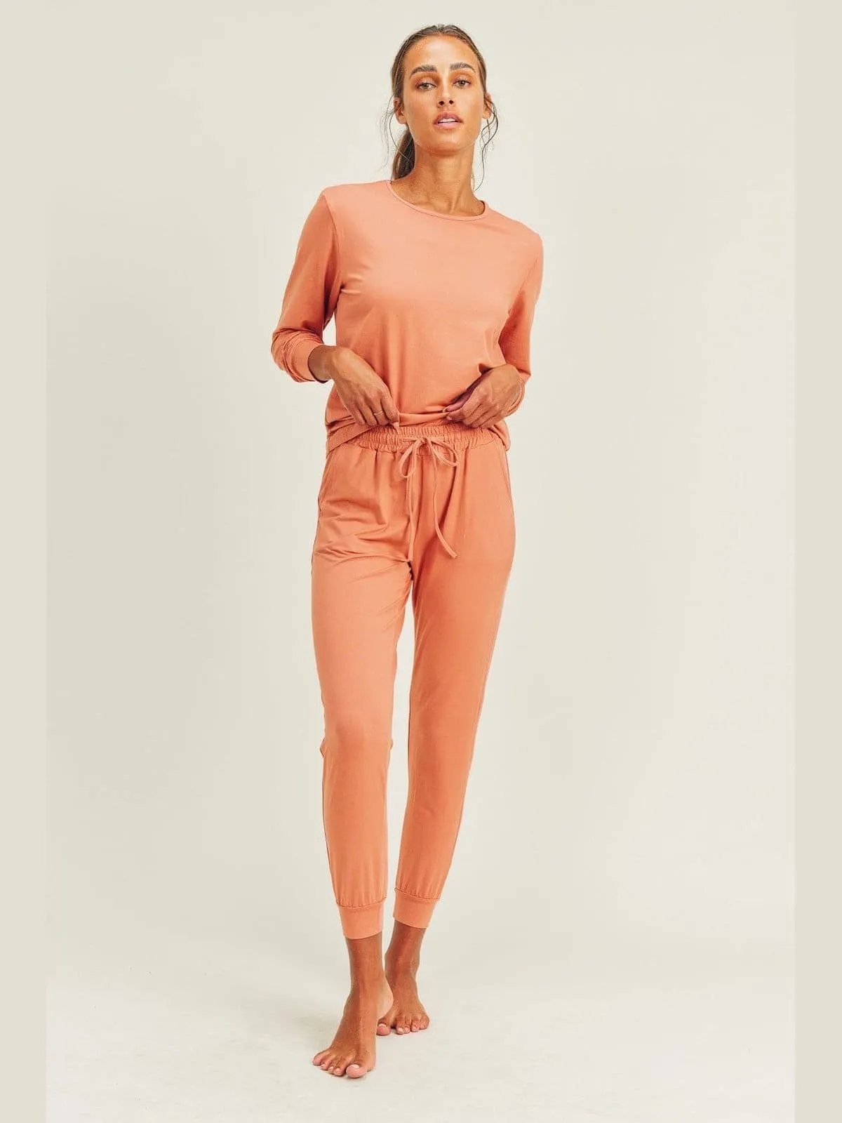 Brushed Soft Peach Skin Long Sleeve Lounge Set