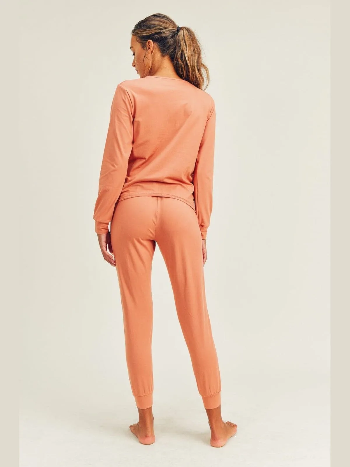 Brushed Soft Peach Skin Long Sleeve Lounge Set