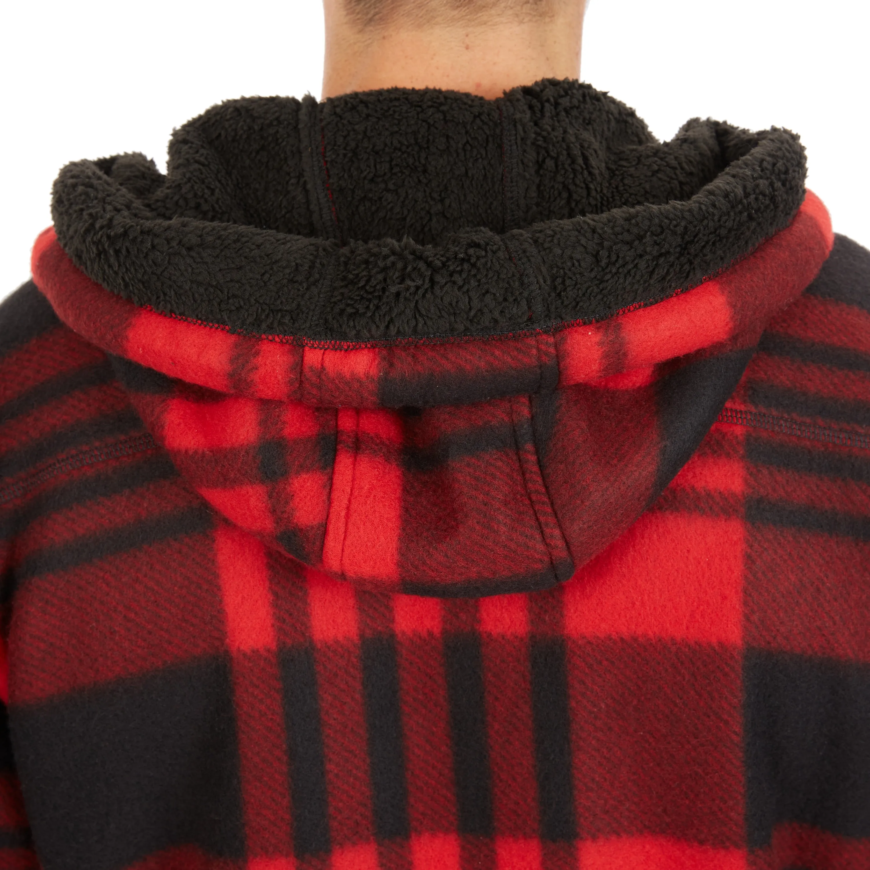 BUTTER-SHERPA LINED PLAID POLARFLEECE FULL ZIP HOODED JACKET