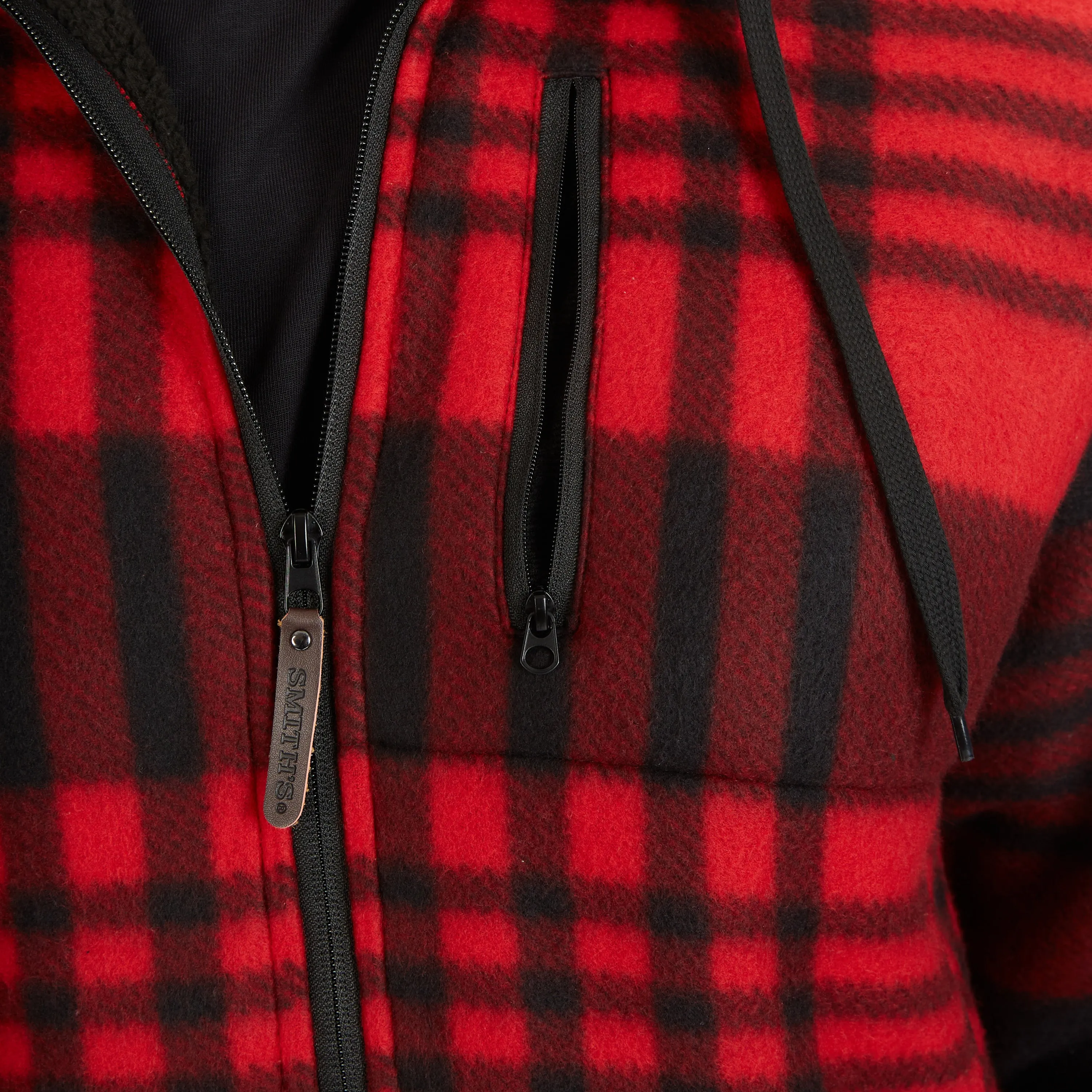 BUTTER-SHERPA LINED PLAID POLARFLEECE FULL ZIP HOODED JACKET