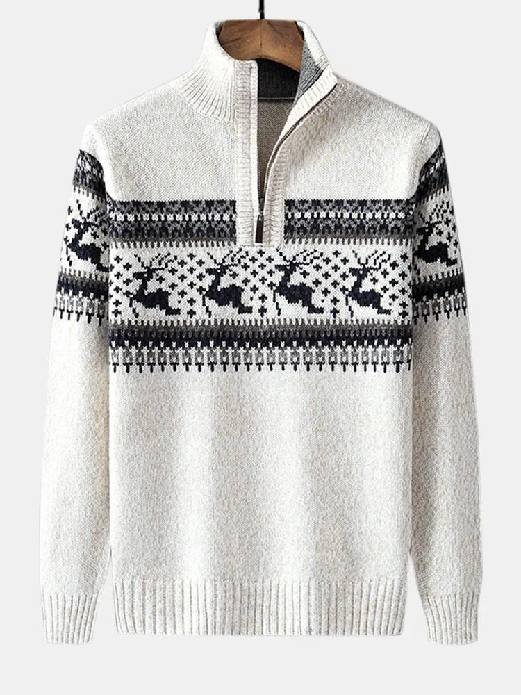 Cleo | Christmas Moose Print Half Zip Jumper