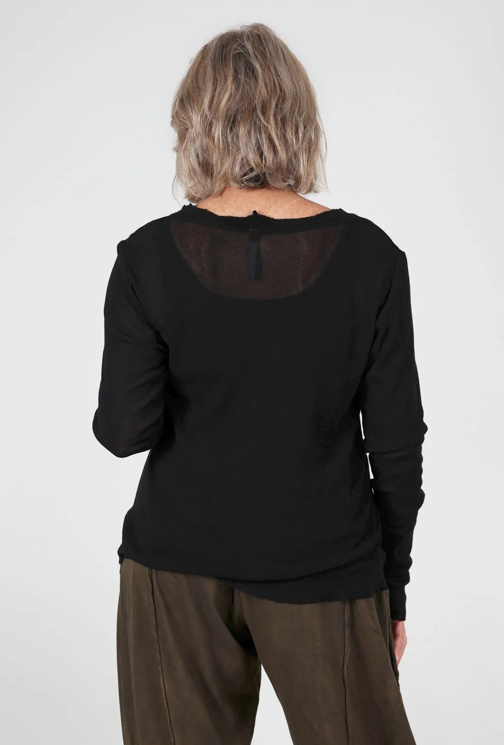 Cotton Mesh L/S Tee, Black