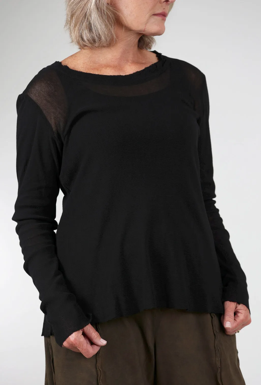 Cotton Mesh L/S Tee, Black