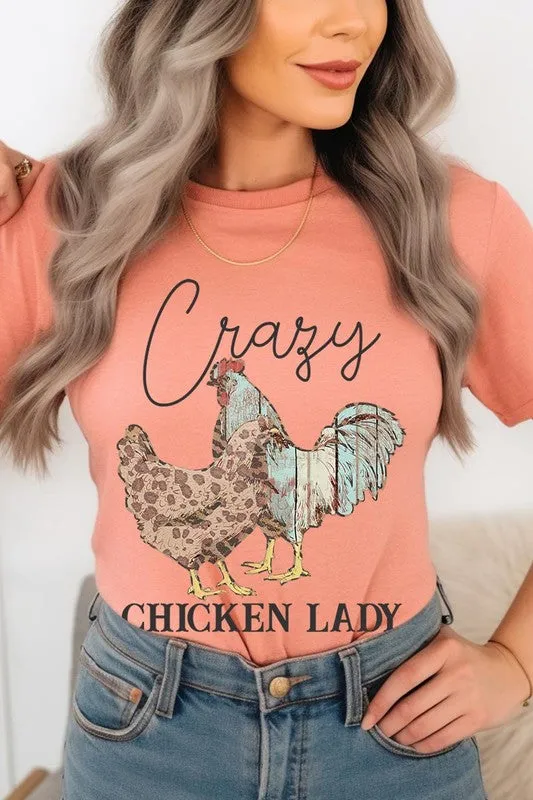 Crazy Chicken Lady Graphic T Shirts