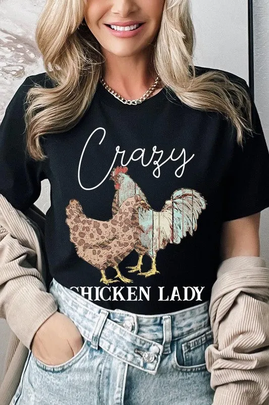 Crazy Chicken Lady Graphic T Shirts