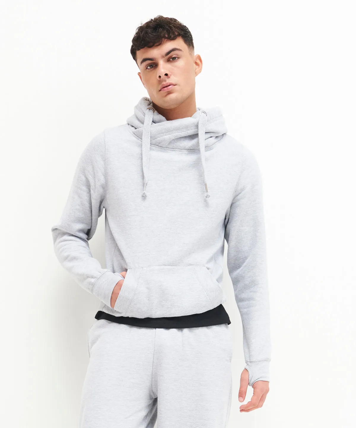 Cross neck hoodie | Charcoal