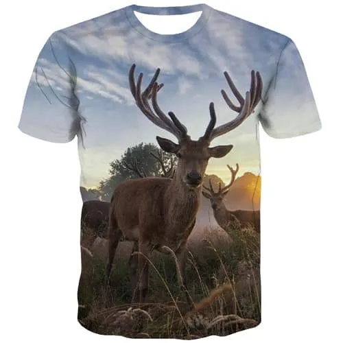 Deer T shirts Men Animal T-shirts Graphic Christmas T-shirts 3d Hip Hop Tshirts Novelty Harajuku Tshirts Cool Short Sleeve