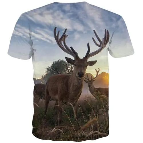 Deer T shirts Men Animal T-shirts Graphic Christmas T-shirts 3d Hip Hop Tshirts Novelty Harajuku Tshirts Cool Short Sleeve