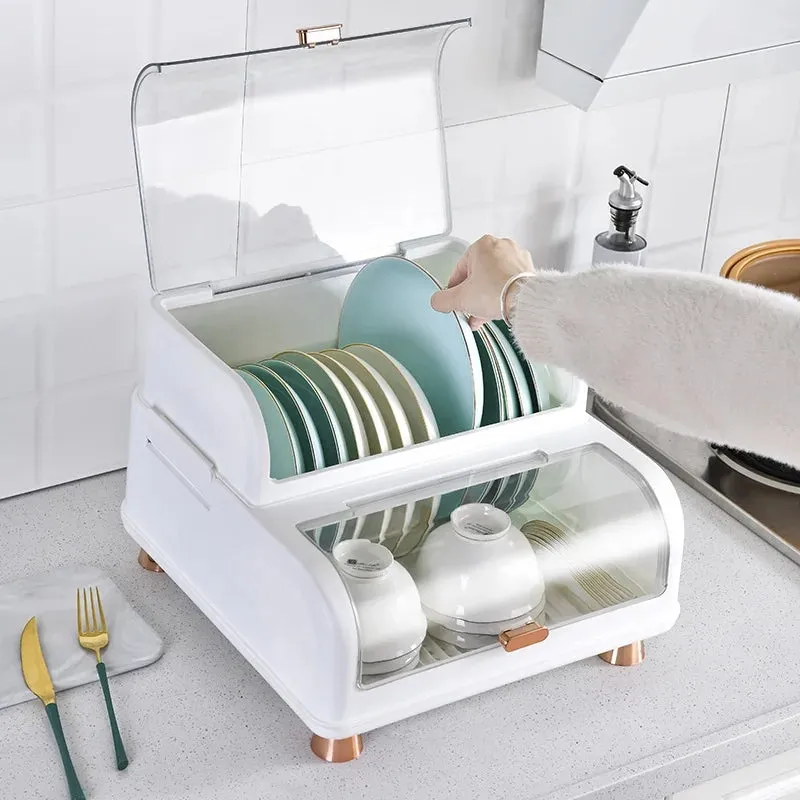 DUAL LAYERS DISHES RACK WITH LID