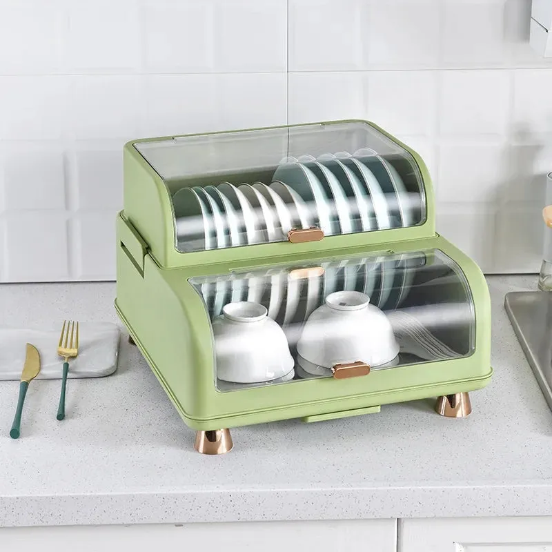 DUAL LAYERS DISHES RACK WITH LID