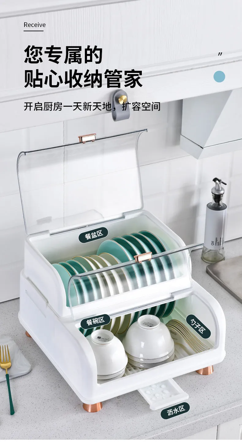 DUAL LAYERS DISHES RACK WITH LID