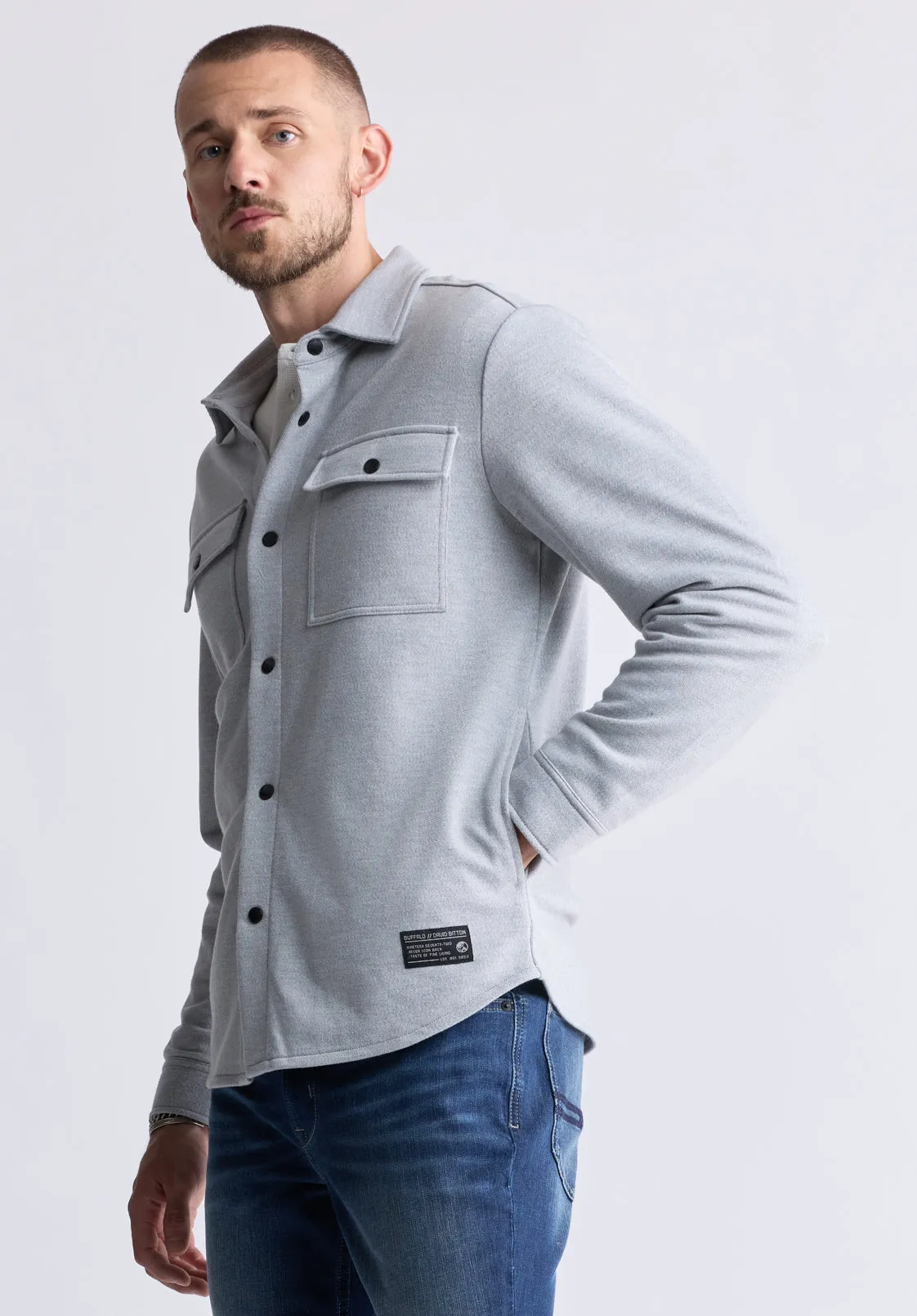 Fabion Men's Lightweight Button-Up Shacket, Light Heather Grey - BPM14114