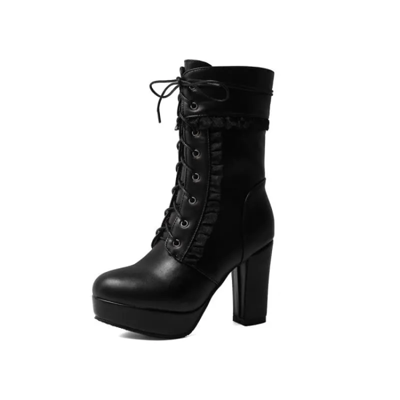 Fashion High Heel Ankle Boots with Lace Detail in Multiple Colors