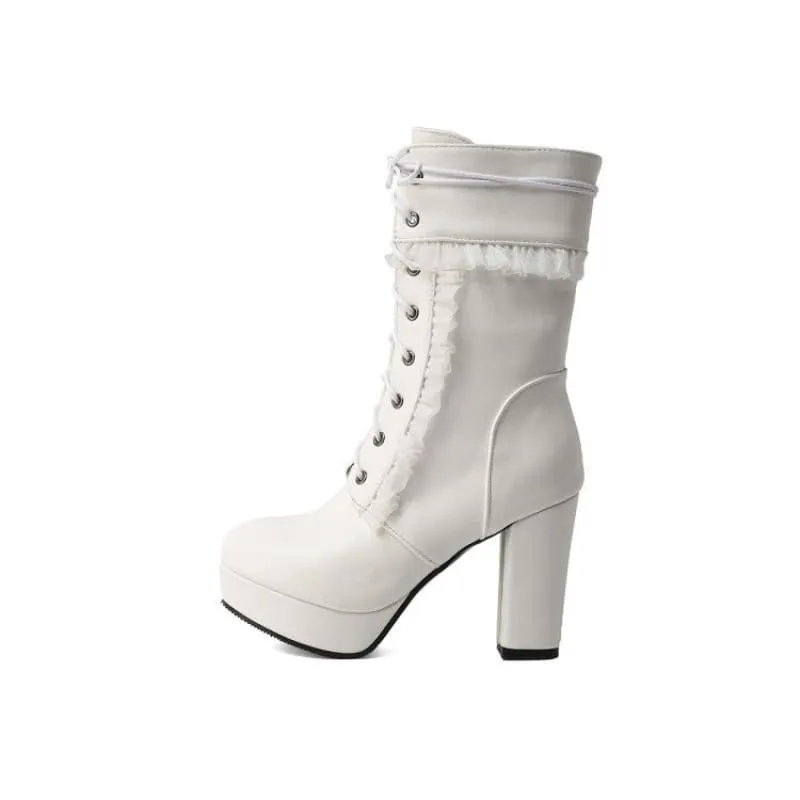 Fashion High Heel Ankle Boots with Lace Detail in Multiple Colors