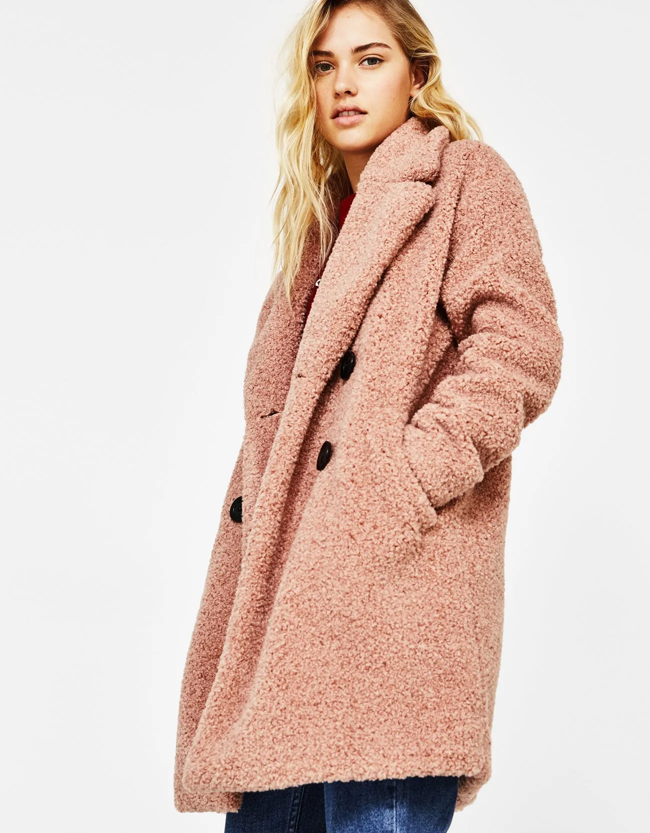 Faux shearling double-breasted coat