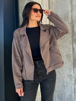 Faux Suede Biker Jacket