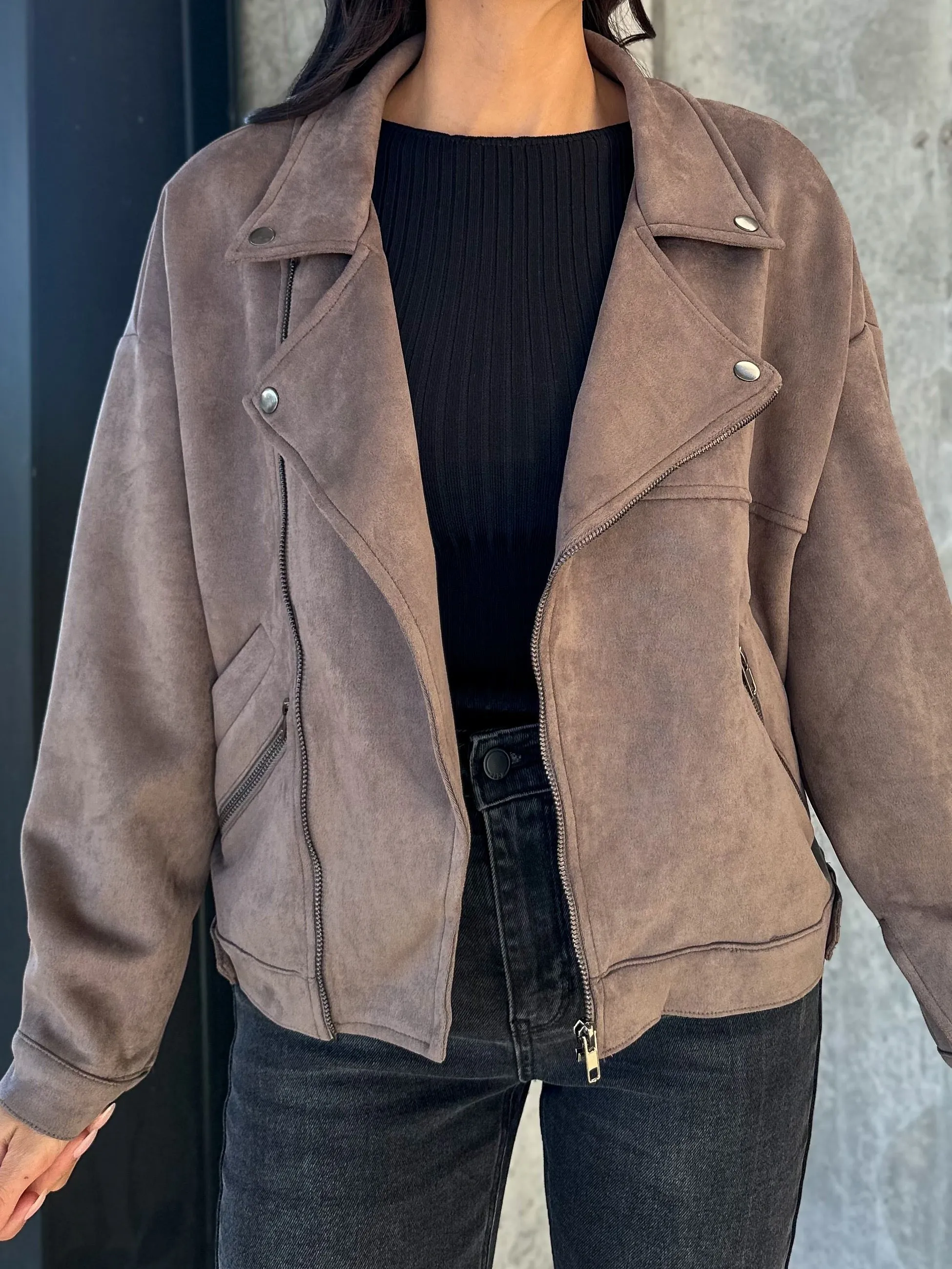 Faux Suede Biker Jacket