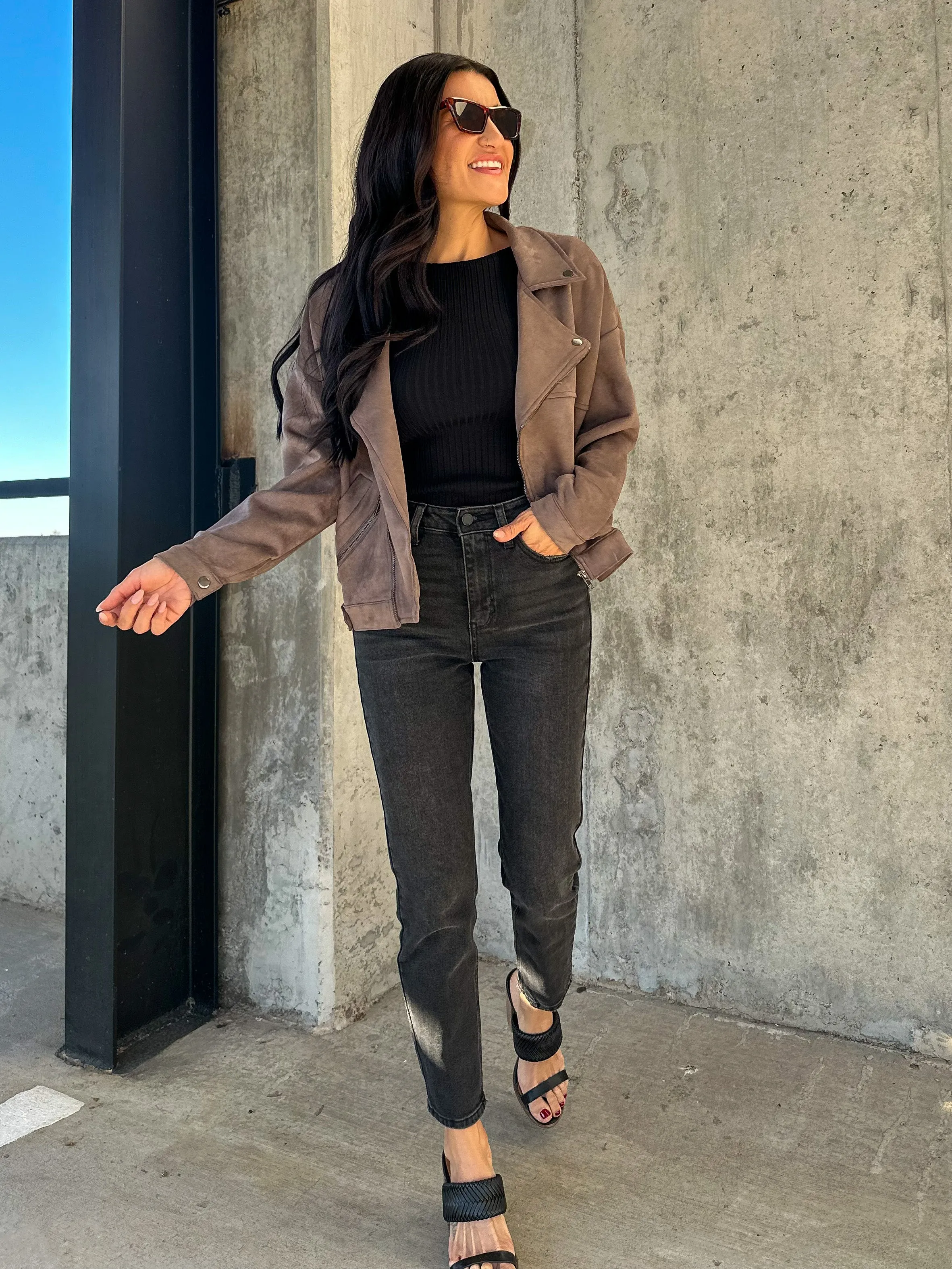 Faux Suede Biker Jacket