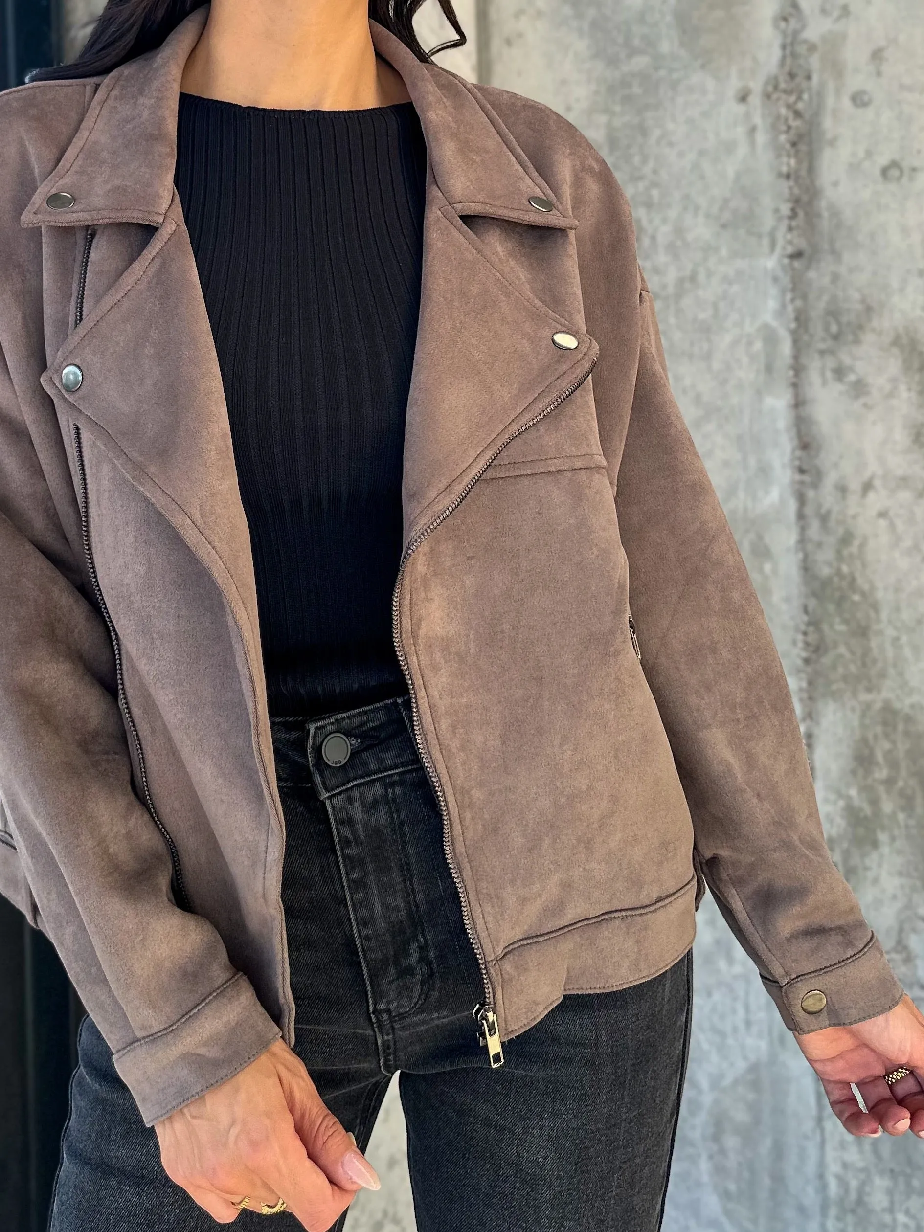 Faux Suede Biker Jacket