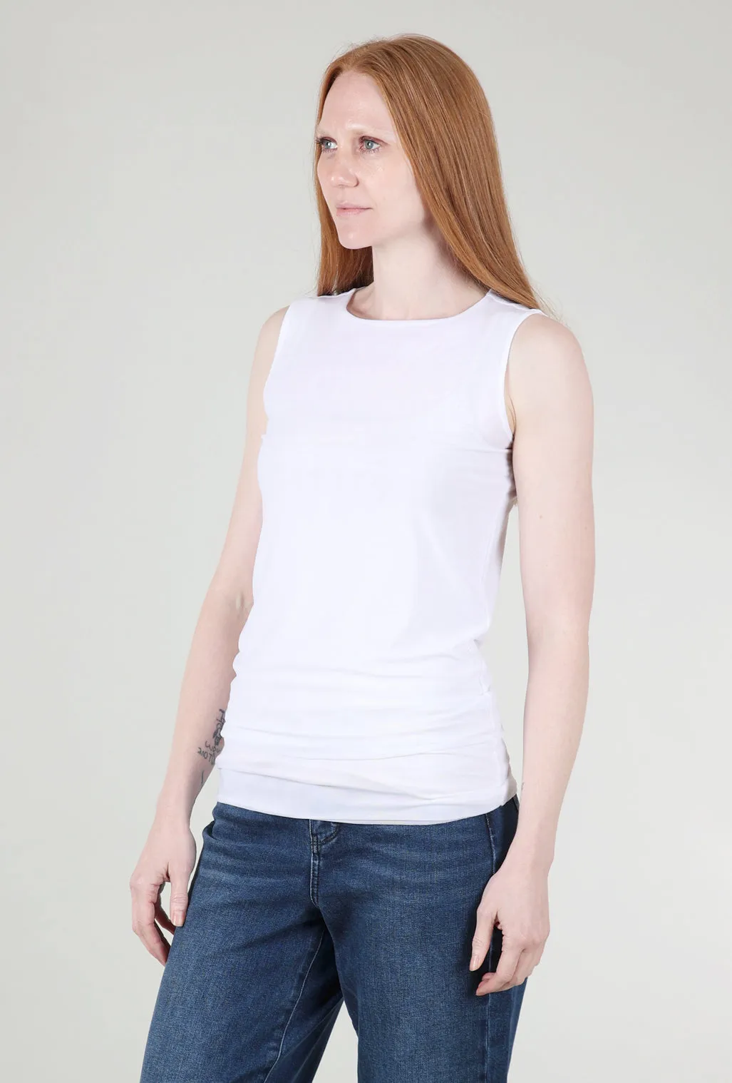 Florence Solid Double Sheer Tank Top, White