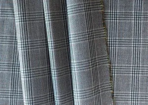 Fratelli Tallia di Delfino Light-Weight Banker's Grey, Cinnamon & Lime Leaf  Wool Glen Plaid Suiting (Made in Italy)