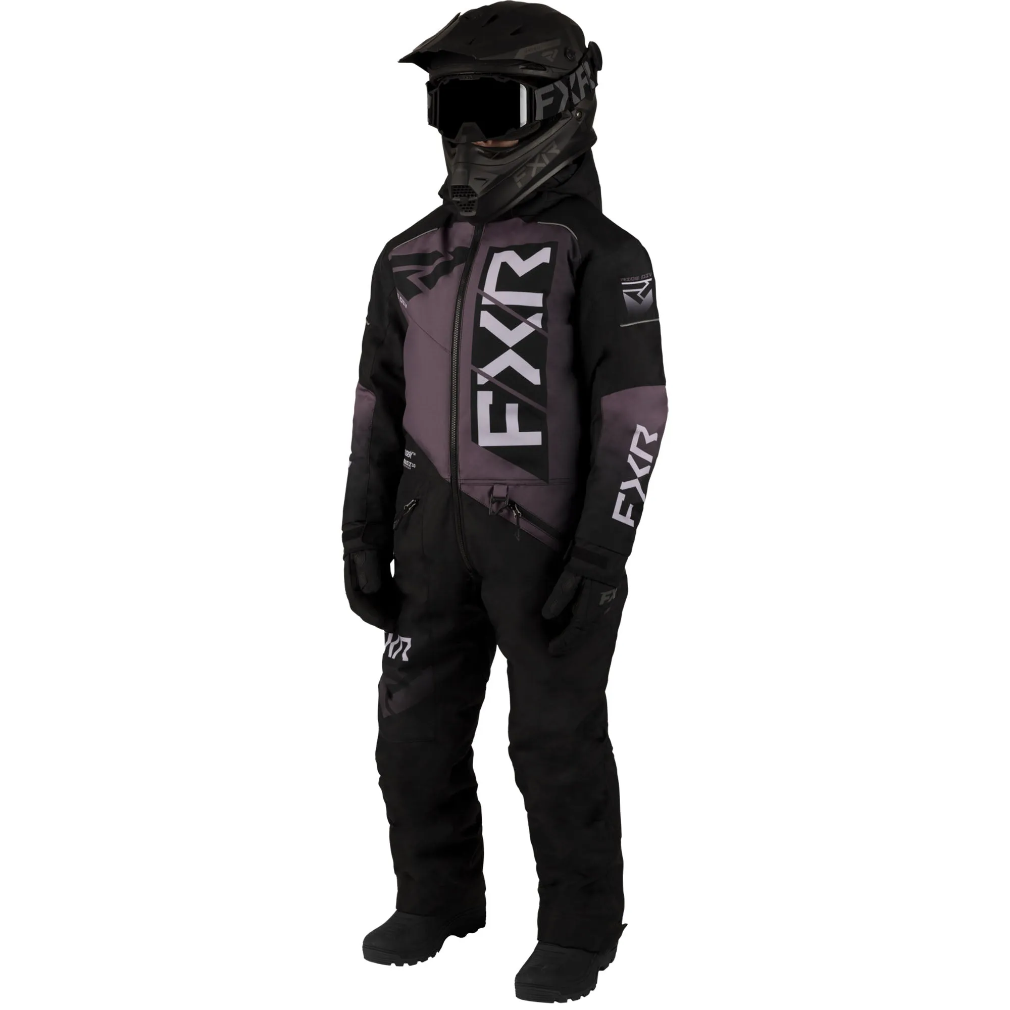 FXR Youth Helium Snowmobile Monosuit Black/Muted Grape/Dusty Lilac