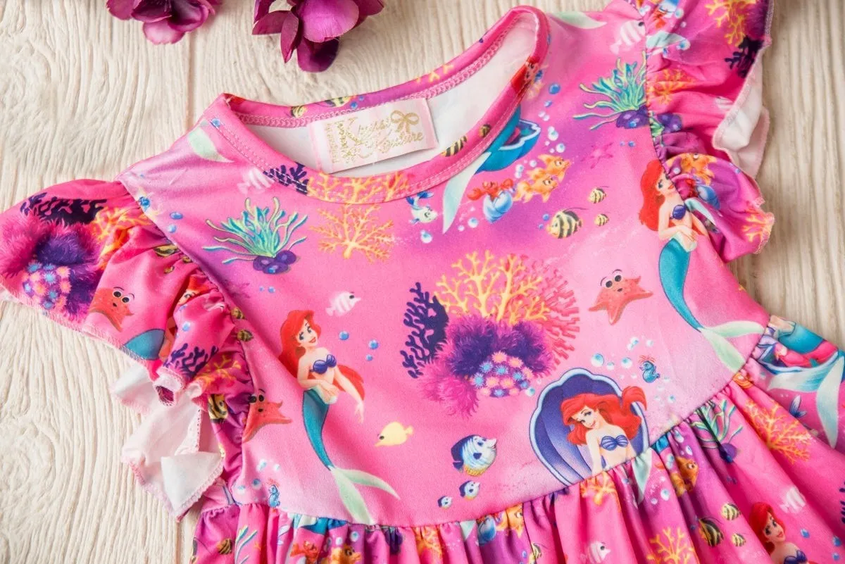 Girls Fun Character Dresses - Hot Pink Mermaid