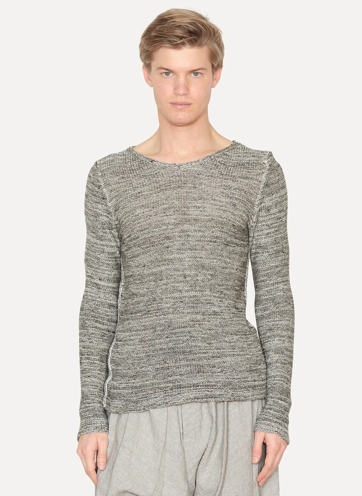 Grey White Linen Cotton Knit Pullover