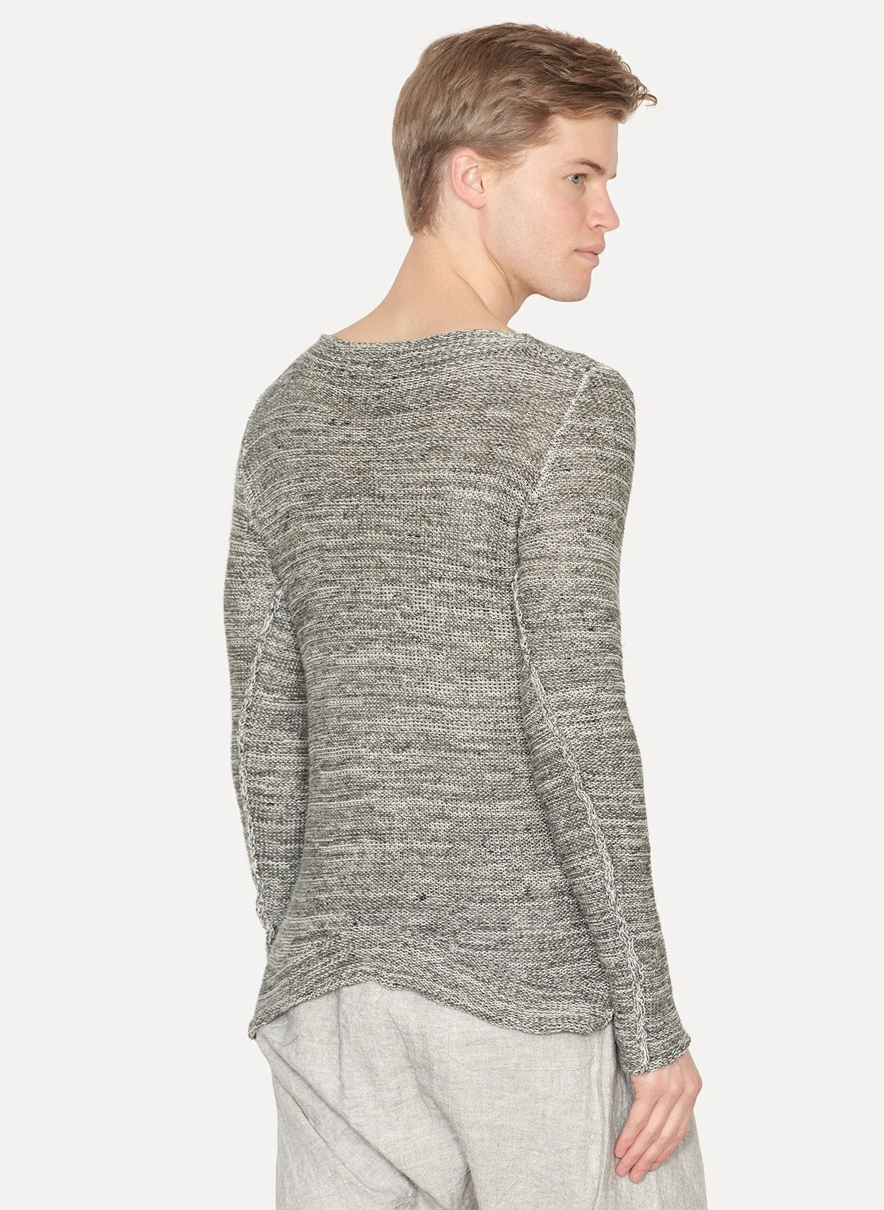 Grey White Linen Cotton Knit Pullover