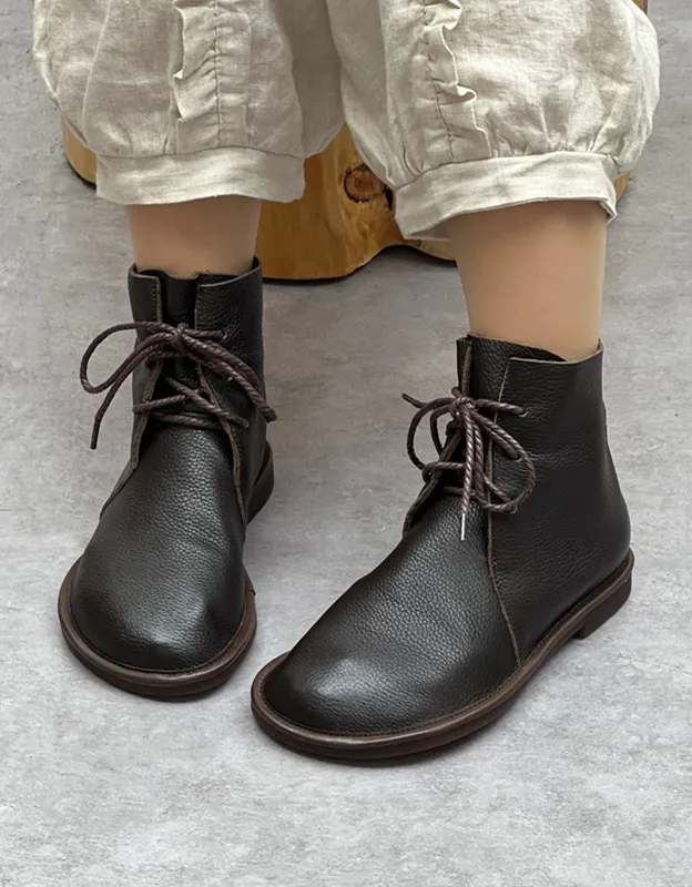 Handmade Comfortable Soft Leather Wide Toe Box Boots 35-44