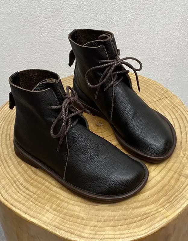 Handmade Comfortable Soft Leather Wide Toe Box Boots 35-44