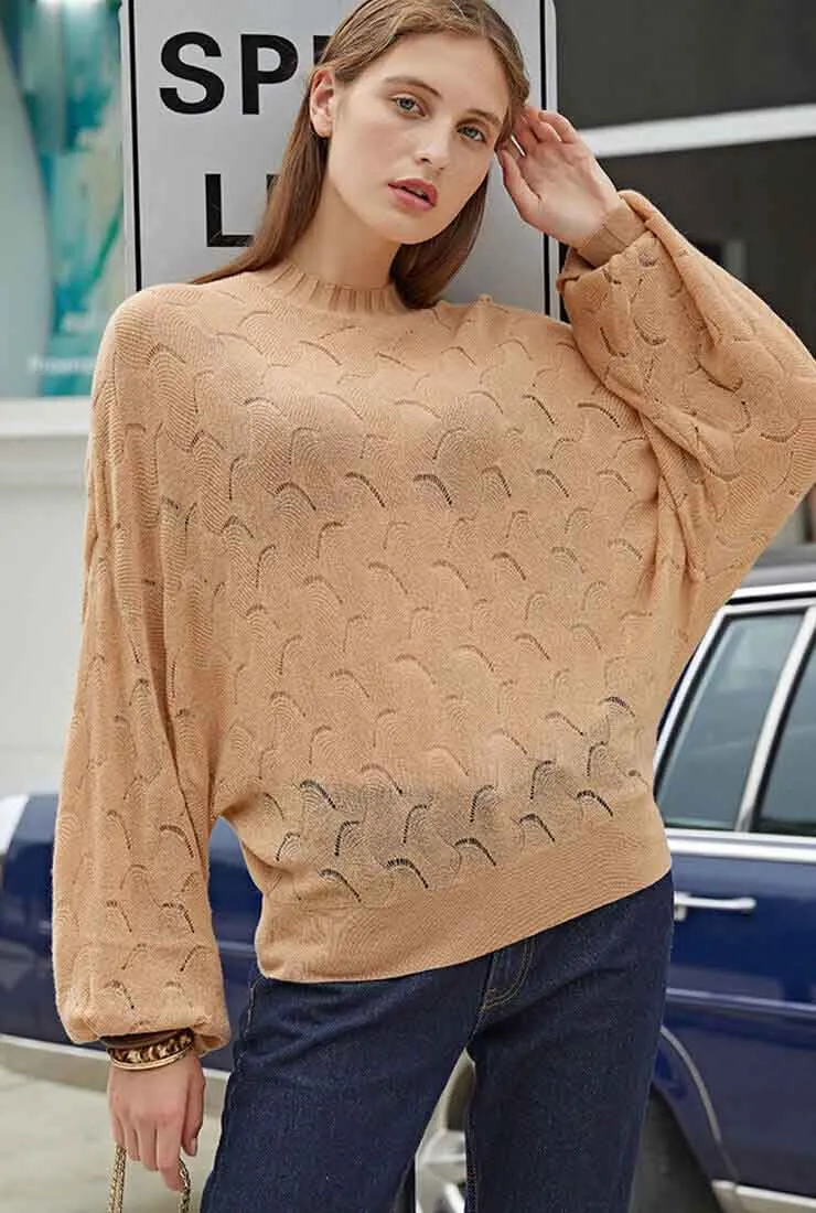 Hollow Solid Color Pullover Sweater