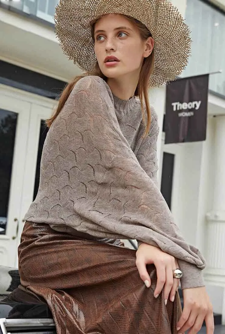 Hollow Solid Color Pullover Sweater