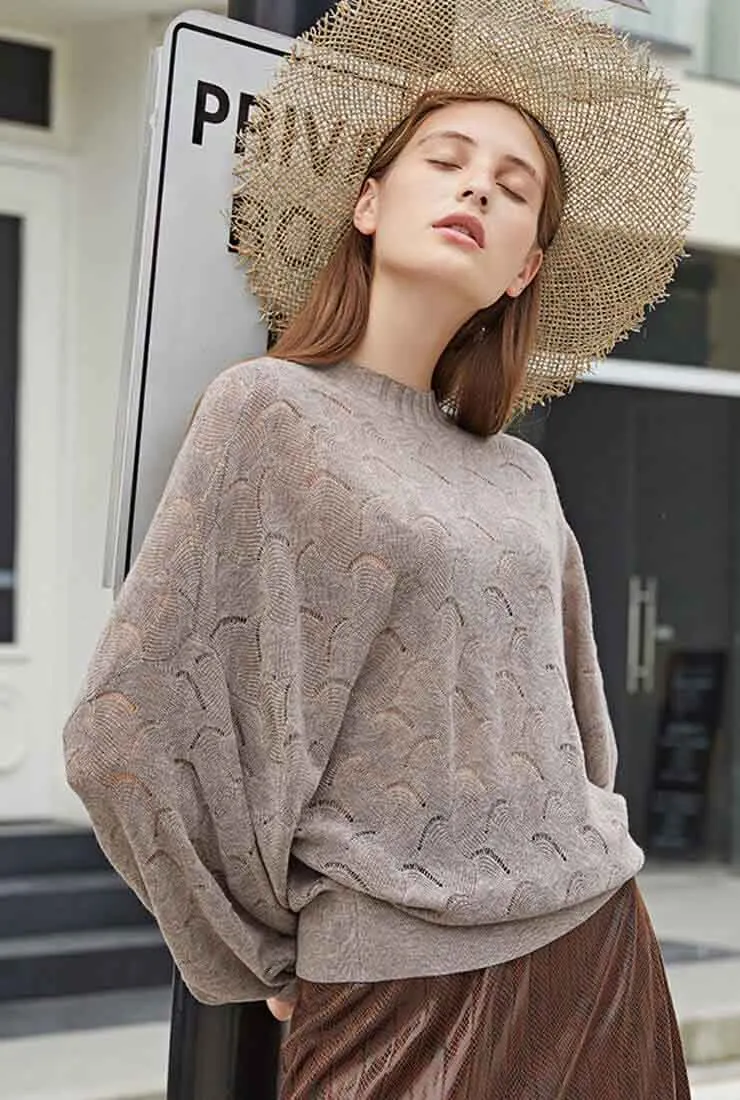 Hollow Solid Color Pullover Sweater