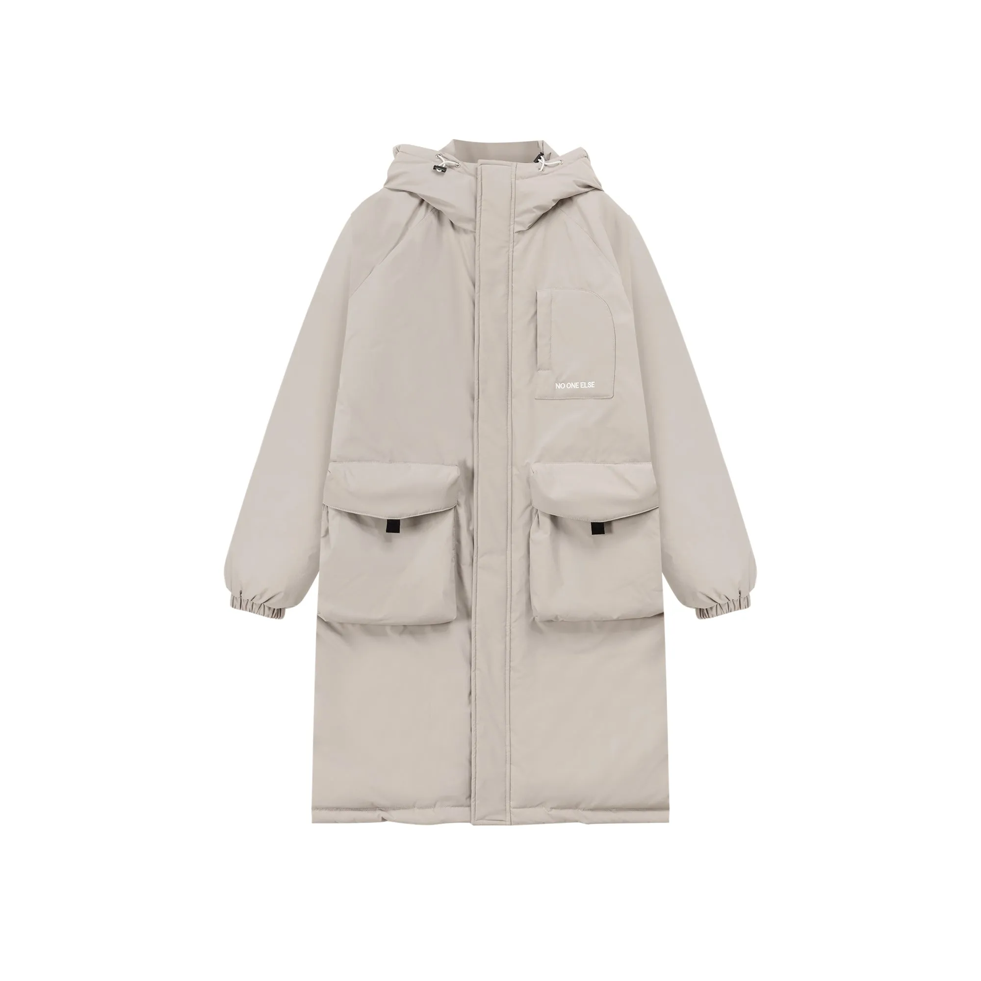 Hooded Logo Pocket Long Padded Coat