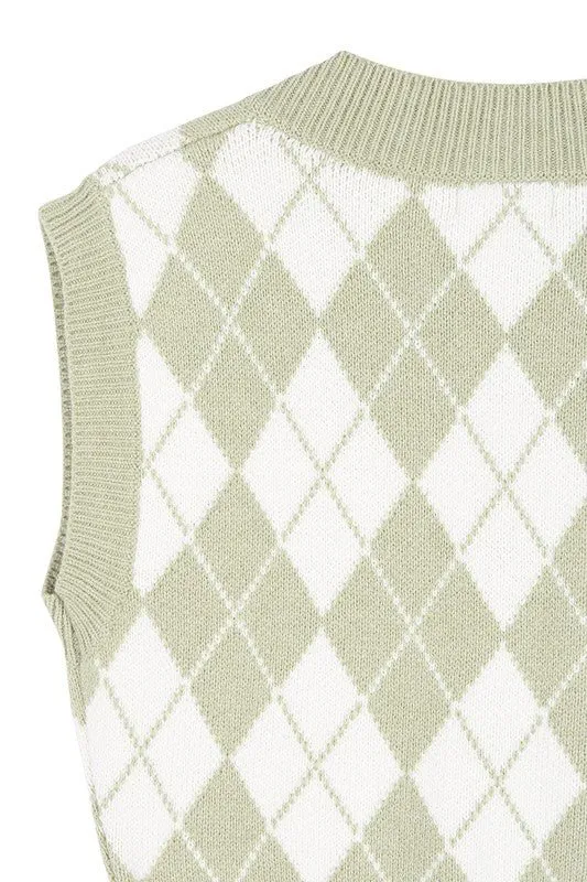 Knitted Argyle Sweater Vest